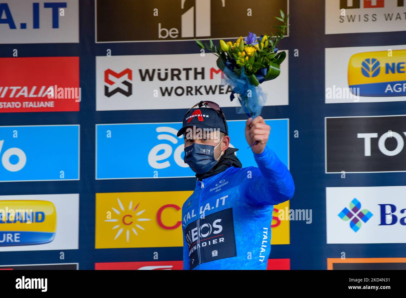 Die dritte Etappe des Tirreno Adriatica von Murlo nach Terni, gewonnen von Ewan Caleb. In Terni, 9. März 2022. (Foto von Riccardo Fabi/NurPhoto) Stockfoto