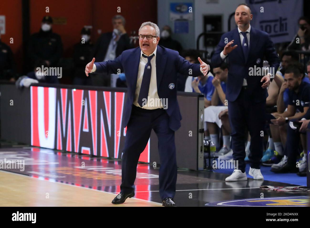 Stefano Sacripanti (Gevi Napoli Basket) während der italienischen Basketball A Serie Championship Vanoli Basket Cremona vs GeVi Napoli am 09. März 2022 im Palazzetto dello Sport Mario Radi in Cremona, Italien (Foto von Matteo Casoni/LiveMedia/NurPhoto) Stockfoto