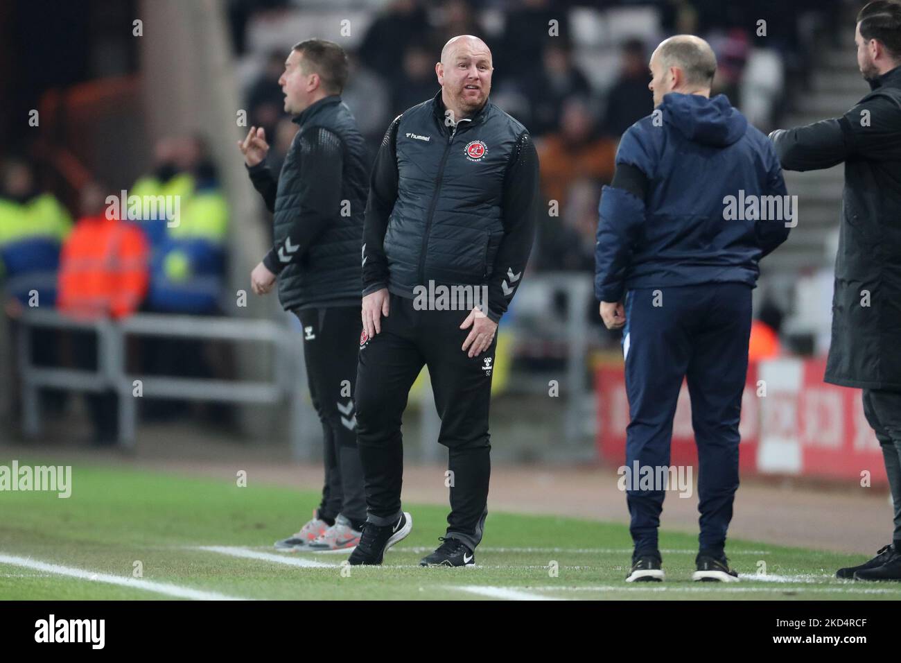 Fleetwood Town Manager Stephen Crainey während des Sky Bet League 1-Spiels zwischen Sunderland und Fleetwood Town am Dienstag, den 8.. März 2022 im Stadium of Light, Sunderland. (Foto von Mark Fletcher/MI News/NurPhoto) Stockfoto