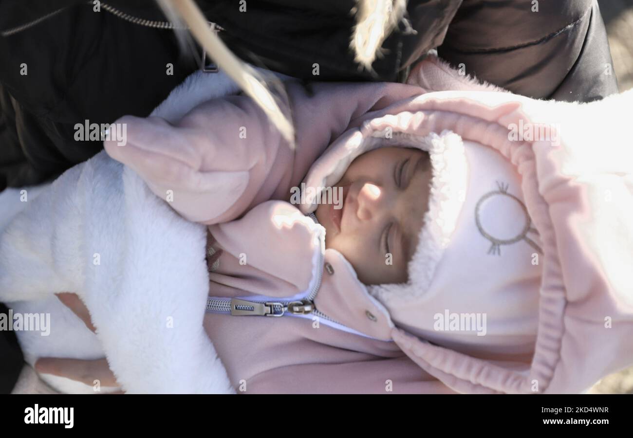 Ukrainische Flüchtlinge in Medyka, Ukraine, am 11. März 2022 (Foto: Emili Puig/NurPhoto) Stockfoto