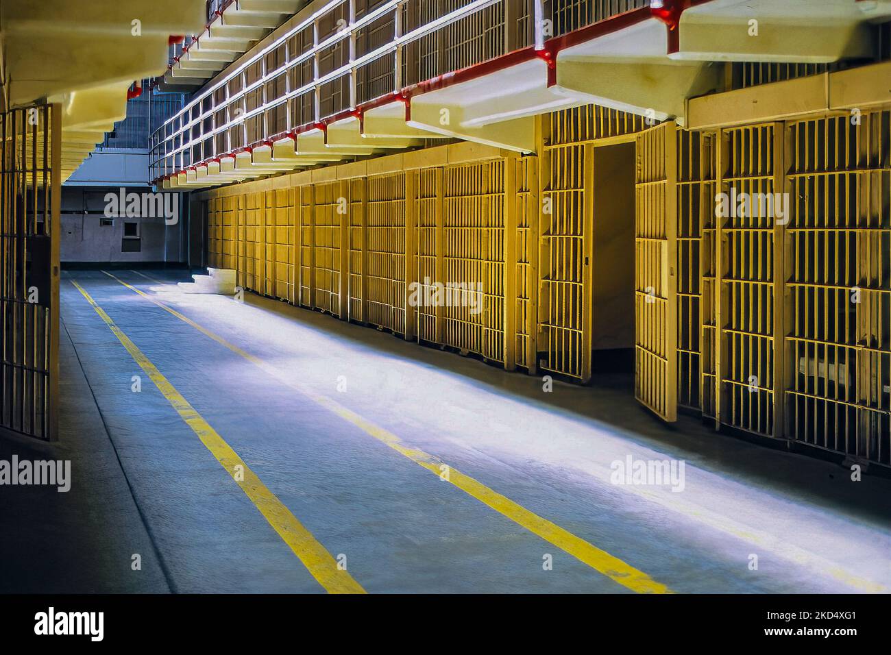 Inside Alcatraz Prison Cell Block C, San Francisco, USA - June, 1982 , historisches Wahrzeichen von San Francisco Stockfoto