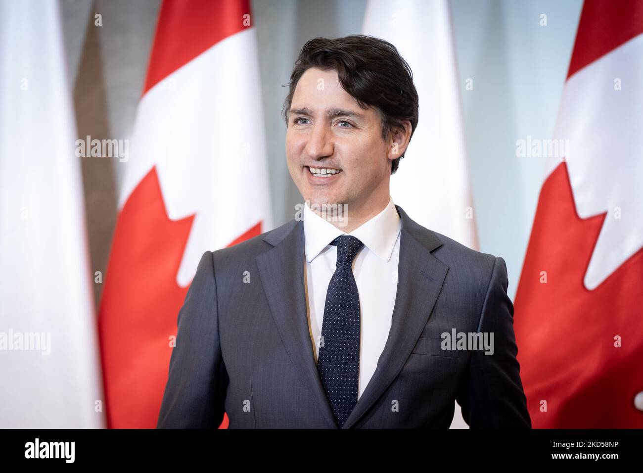 Premierminister von Kanada, Justin Trudeau, am 10. März 2022 in Warschau, Polen (Foto: Mateusz Wlodarczyk/NurPhoto) Stockfoto