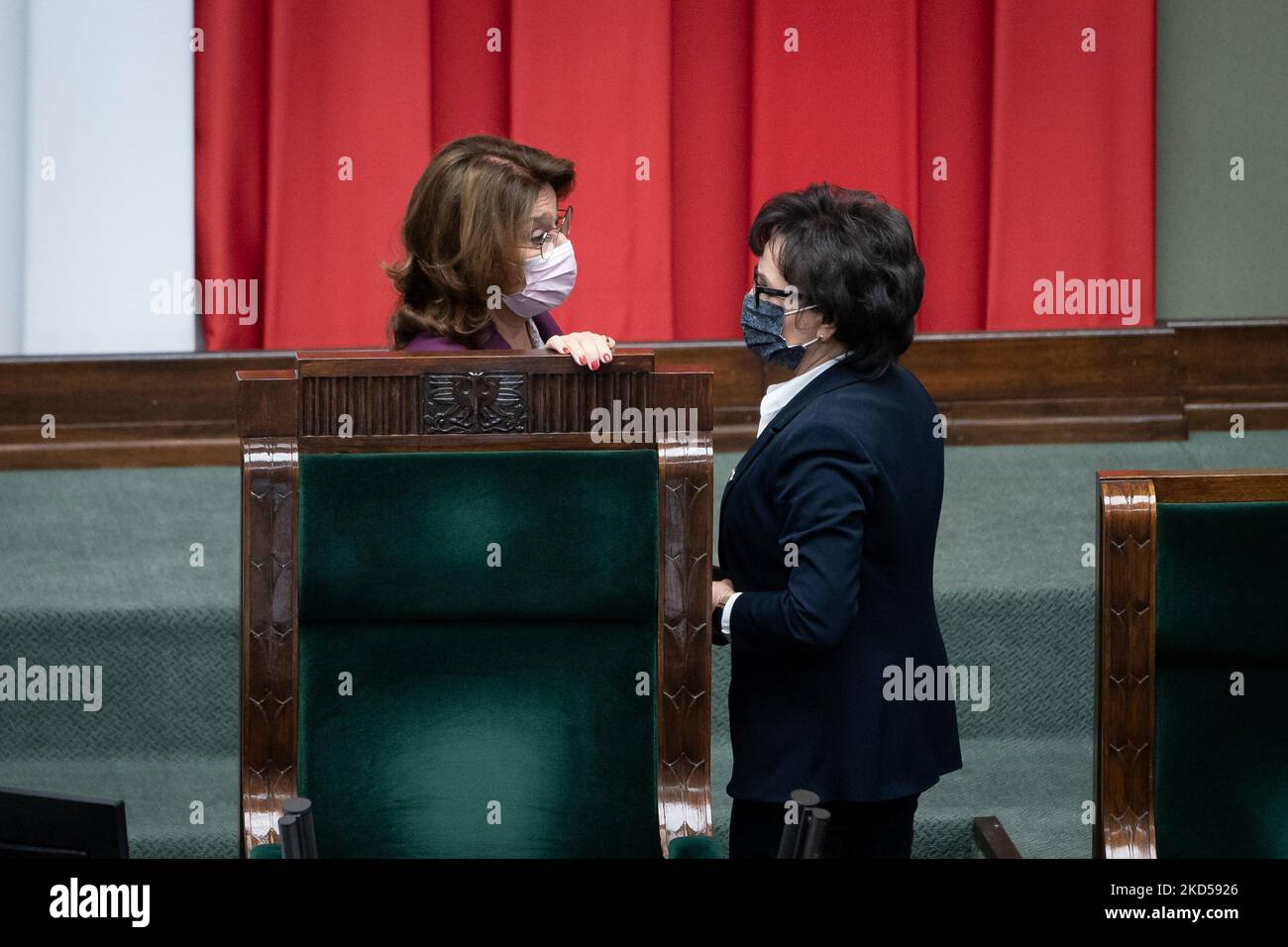 Marschall des Sejm Elzbieta Witek, Malgorzata Kidawa-Blonska während der Sitzung des Sejm (Unterhauses des polnischen Parlaments) 50. in Warschau, Polen am 8. März 2022 (Foto: Mateusz Wlodarczyk/NurPhoto) Stockfoto