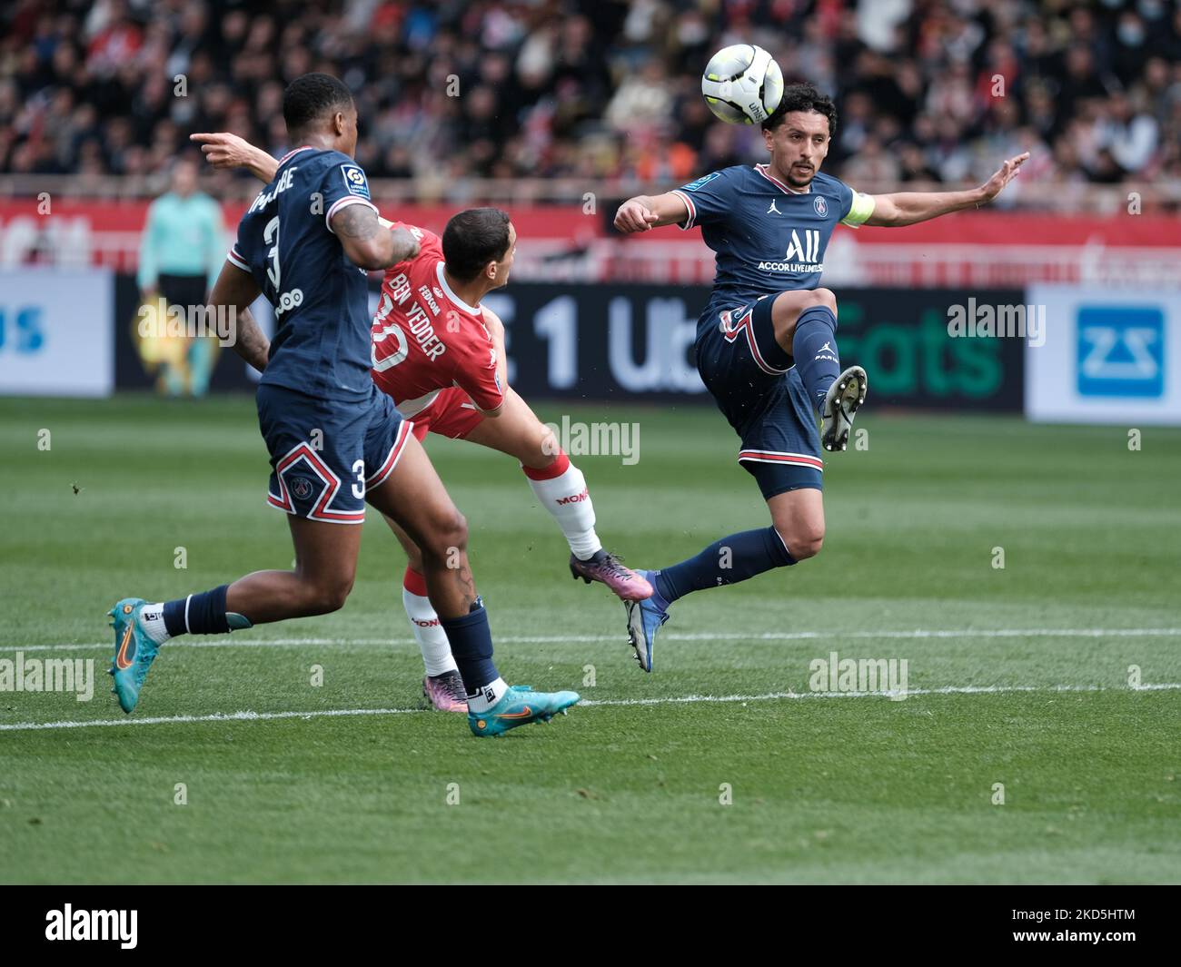 Marquinhos während des Ligue 1-Spiels zwischen Monaco und Paris Saint Germain in Monaco, am 20. März 2022 (Foto: Loris Roselli/NurPhoto) Stockfoto