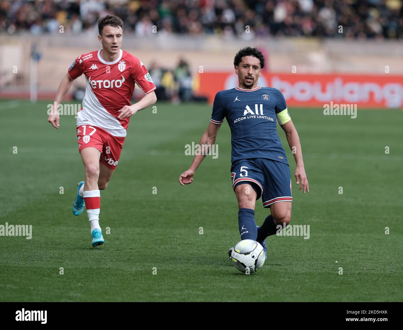 Marquinhos während des Ligue 1-Spiels zwischen Monaco und Paris Saint Germain in Monaco, am 20. März 2022 (Foto: Loris Roselli/NurPhoto) Stockfoto