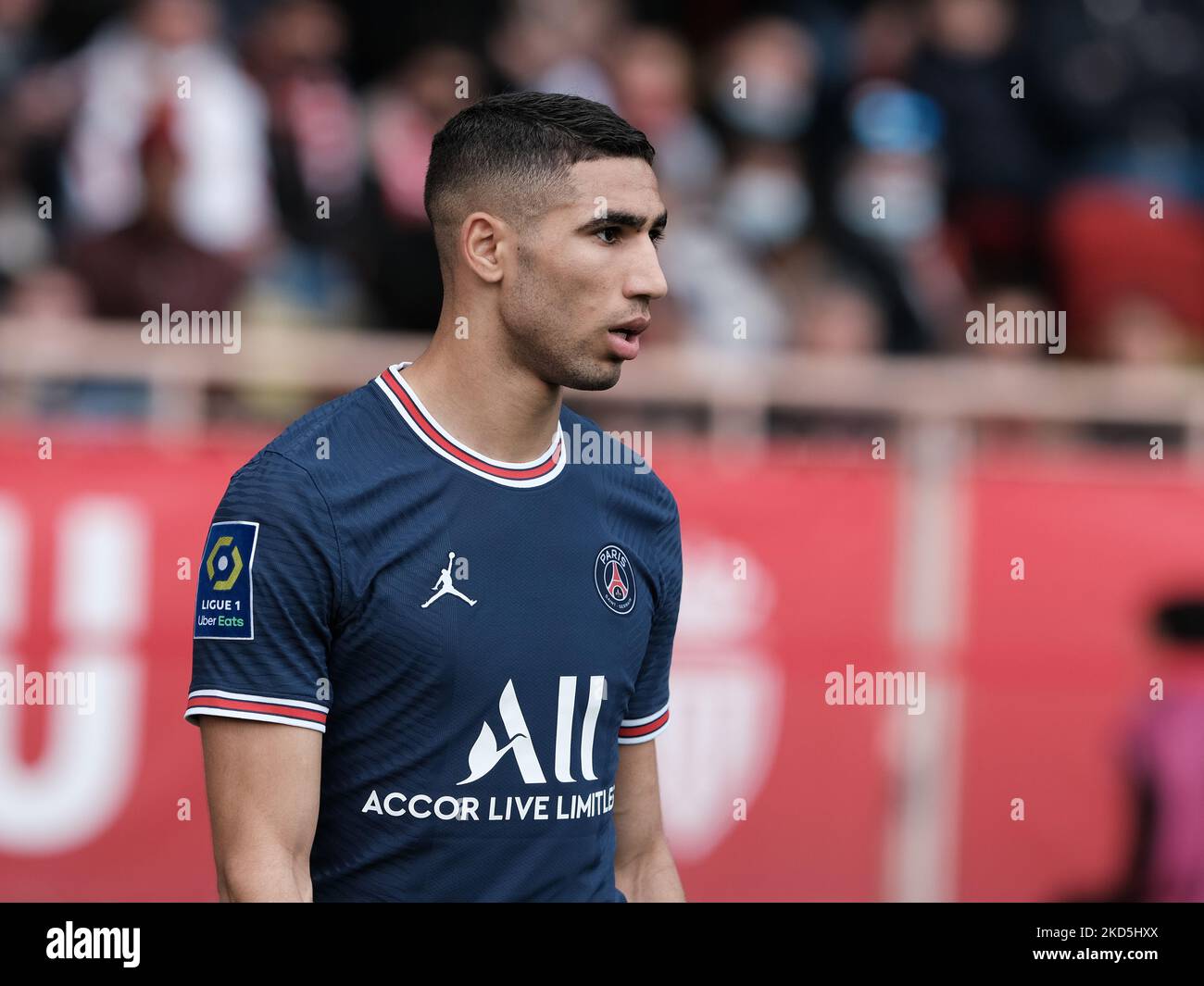 Achraf Hakimi während des Ligue 1-Spiels zwischen Monaco und Paris Saint Germain in Monaco am 20. März 2022 (Foto: Loris Roselli/NurPhoto) Stockfoto