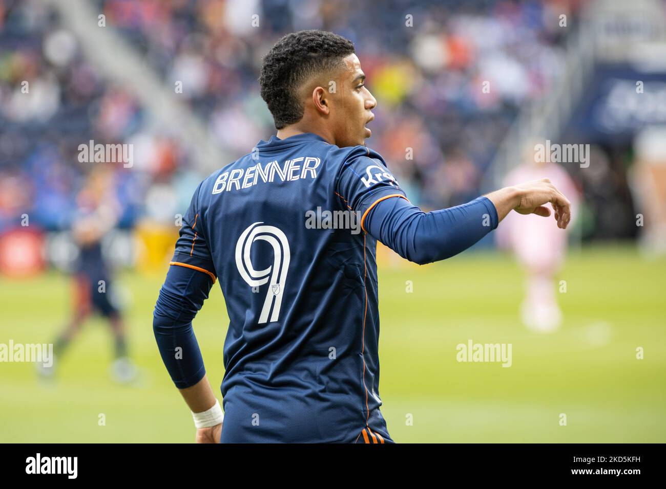 Der FC Cincinnati-Stürmer Brenner reagiert während eines Fußballspiels der Major League zwischen dem FC Cincinnati und Inter Miami im TQL Stadium in Cincinnati, Ohio. Samstag, 19. März 2022. FC Cincinnati besiegte Inter Miami FC 3-1. (Foto von Jason Whitman/NurPhoto) Stockfoto