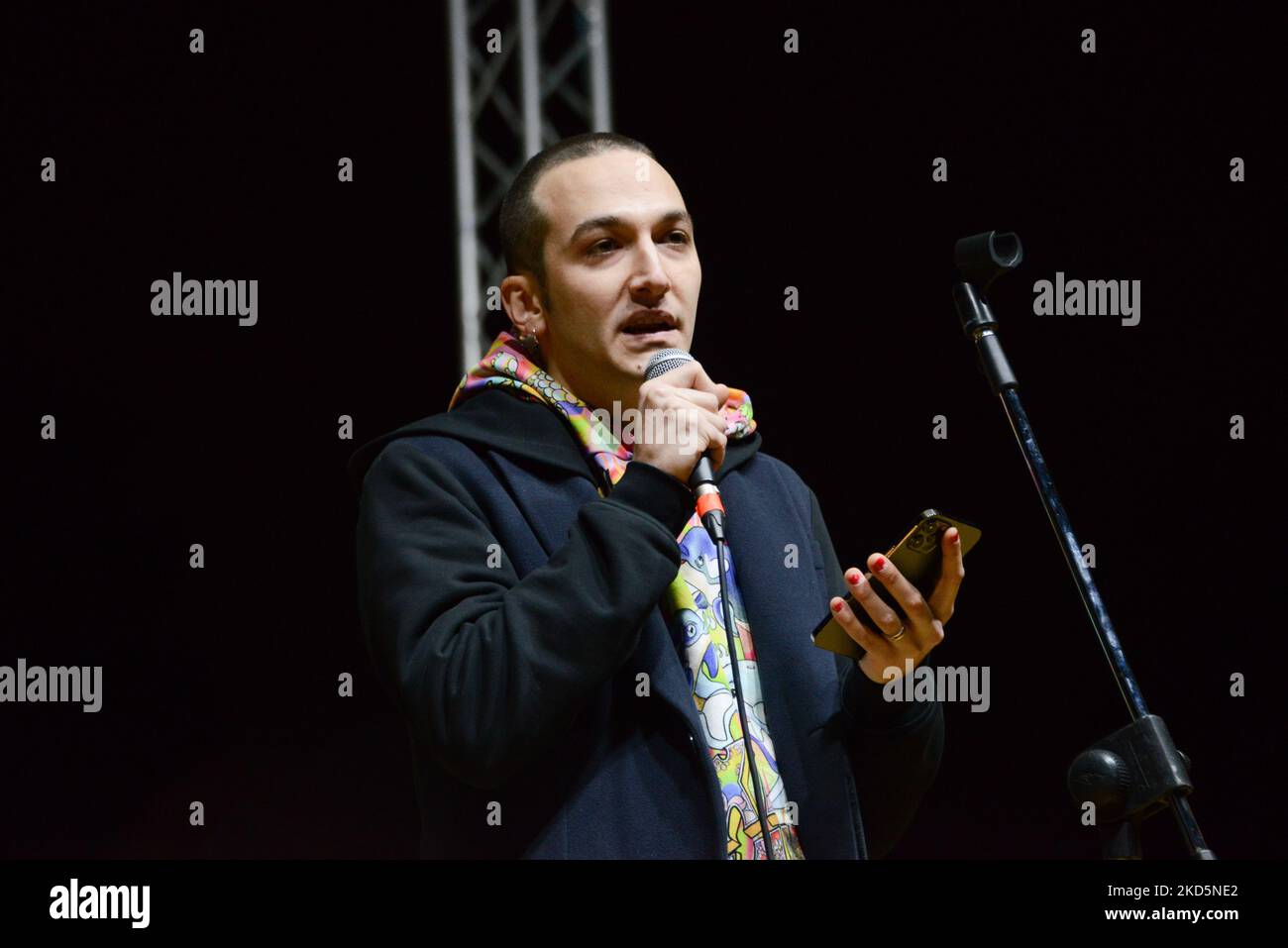 Petro Turano, Schauspieler bei der „News Together for Peace“, Anti-Kriegs-Demonstration auf der Piazza San Govanni am 20. März 2022 auf der Piazza San Govanni in Rom, Italien (Foto: Gloria Imbrogno/LiveMedia/NurPhoto) Stockfoto