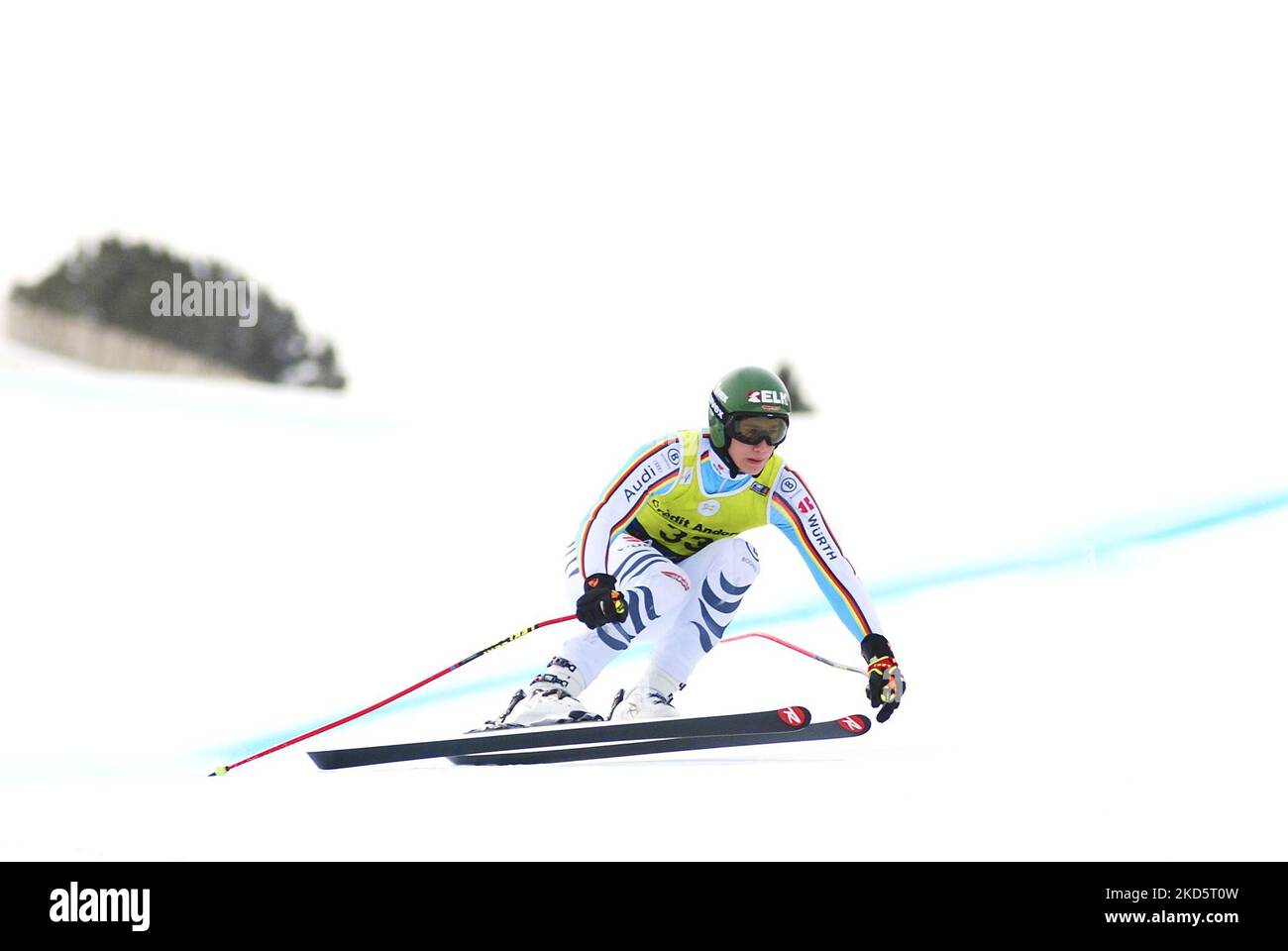 Der deutsche Alpinskifahrer Luis Vogt tritt am 21. März 2022 in Soldeu, Andorra, beim Abfahrtsskier FIS European Cup Finals an. (Foto von Joan Cros/NurPhoto) Stockfoto