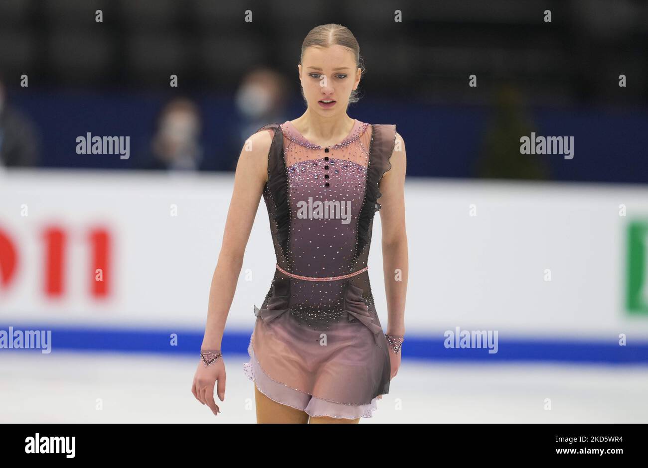 23. März 2022: Alexandra Feigin aus Bulgarien während des Women's Short  Program, der World Figure Skating Championship in der Sud de France Arena,  Montpellier, Frankreich. (Bild Stockfotografie - Alamy