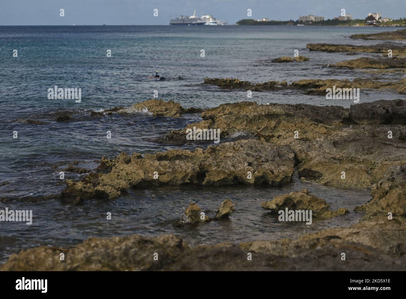 Das Riff entlang der Küstenküste in der Nähe von San Miguel de Cozumel. Am Dienstag, den 22. März 2022, in San Miguel de Cozumel, Cozumel Island, Quintana Roo, Mexiko. (Foto von Artur Widak/NurPhoto) Stockfoto