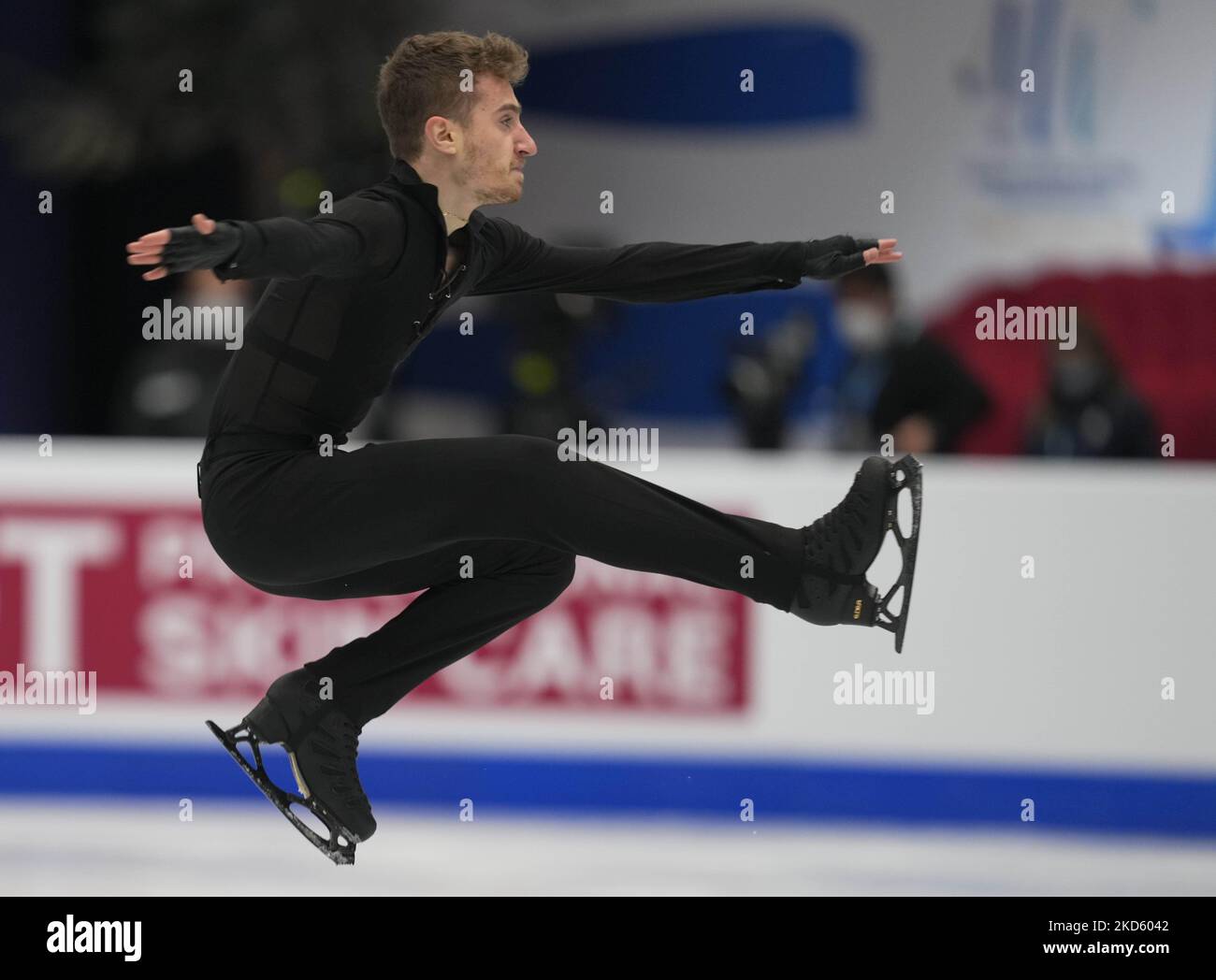 Matteo Rizzo aus Italien während des Mens Short Program, in der Sud de France Arena, Montpellier, Frankreich, am 24. März 2022. (Foto von Ulrik Pedersen/NurPhoto) Stockfoto