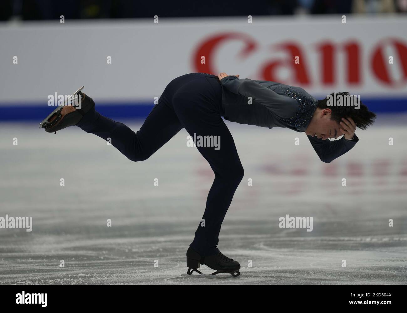 Vincent Zhou aus den Vereinigten Staaten von Amerika während des Mens Short Program in der Sud de France Arena, Montpellier, Frankreich, am 24. März 2022. (Foto von Ulrik Pedersen/NurPhoto) Stockfoto