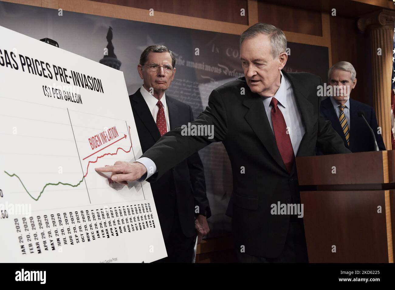 US-Senator Mike Crapo(R-ID) spricht heute auf einer Pressekonferenz im 23 Senate Studio/Capitol Hill in Washington DC, USA, über die Gaspreise 2022. (Foto von Lenin Nolly/NurPhoto) Stockfoto