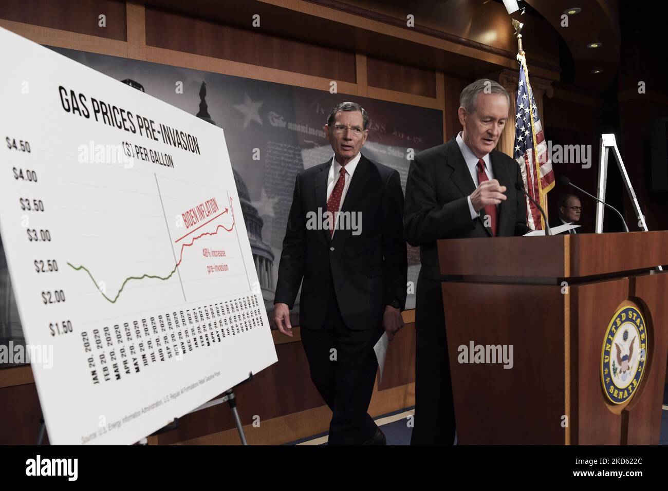 US-Senator Mike Crapo(R-ID) spricht heute auf einer Pressekonferenz im 23 Senate Studio/Capitol Hill in Washington DC, USA, über die Gaspreise 2022. (Foto von Lenin Nolly/NurPhoto) Stockfoto