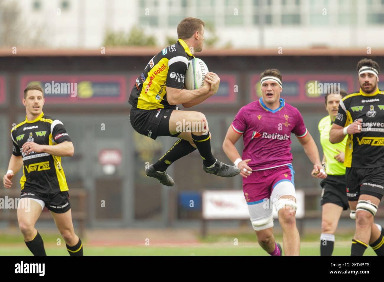 Kayle Van Zyl (Rugby Calvisano) während der italienischen Top 10 Rugby Championship FF.OO. Rugby vs Rugby Calvisano am 26. März 2022 in der Caserma Gelsomini in Roma, Italien (Foto: Luigi Mariani/LiveMedia/NurPhoto) Stockfoto