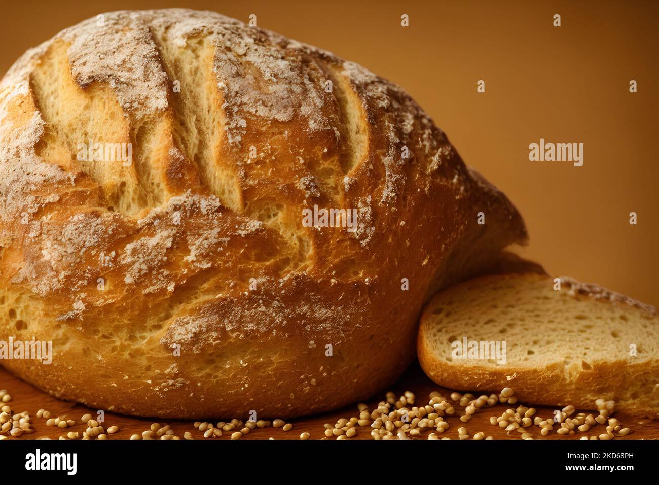 Eine Nahaufnahme eines frisch gebackenen Brotes auf gelbem Hintergrund Stockfoto