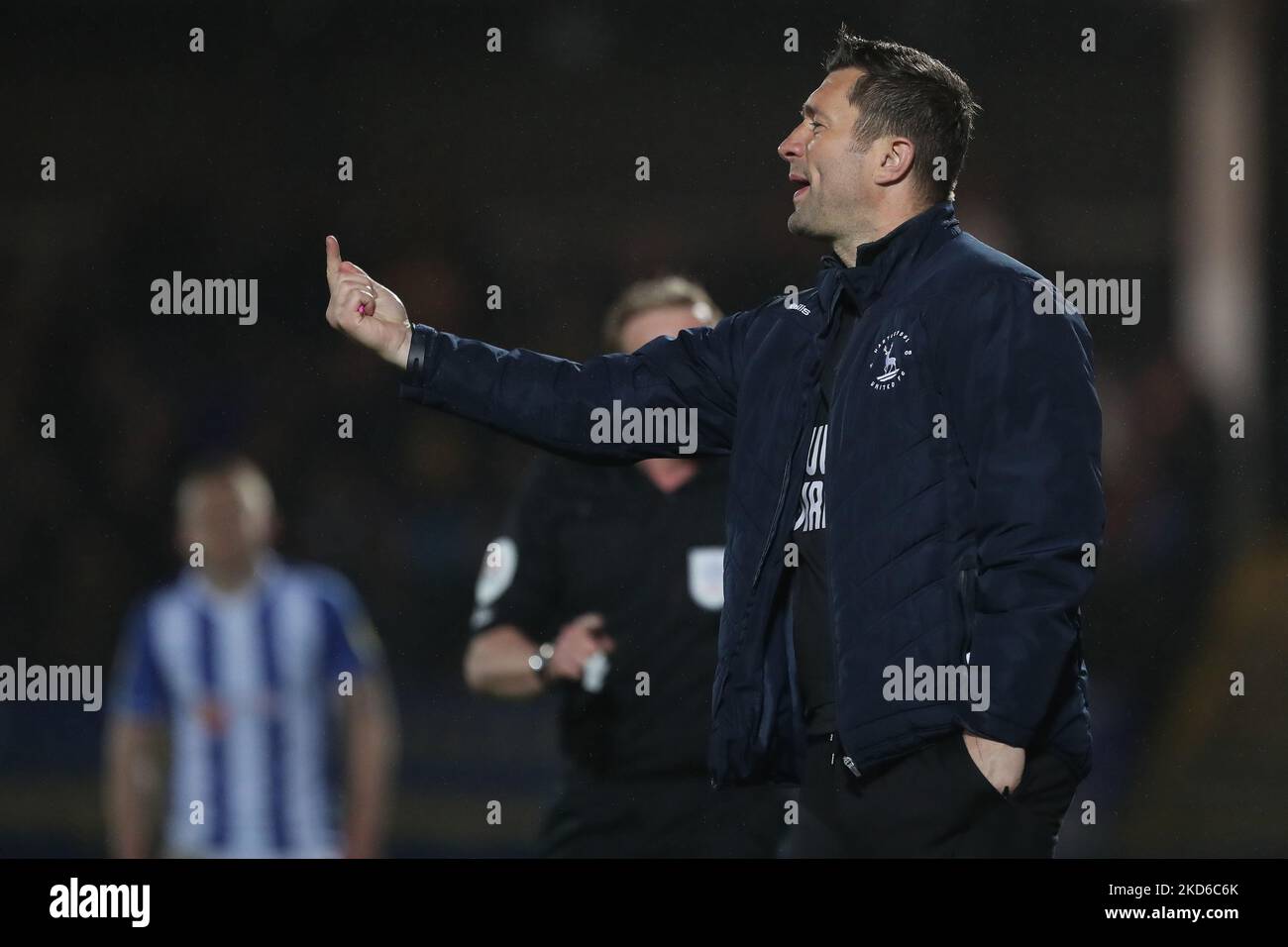 Hartlepool United-Manager Graeme Lee während des Spiels der Sky Bet League 2 zwischen Hartlepool United und Mansfield Town im Victoria Park, Hartlepool, am Dienstag, den 29.. März 2022. (Foto von Mark Fletcher/MI News/NurPhoto) Stockfoto