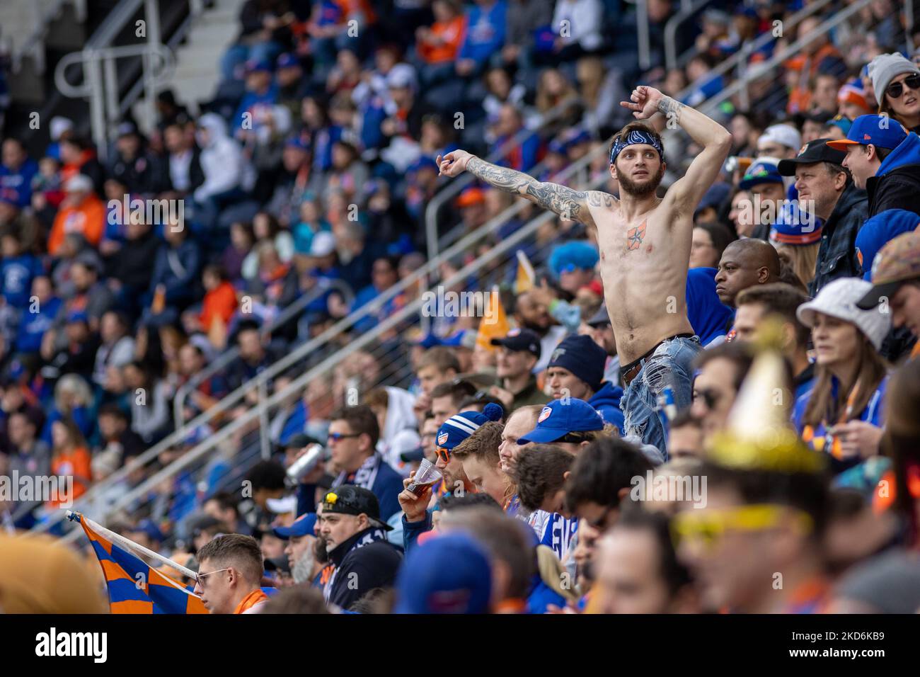 Während eines Fußballspiels der Major League zwischen dem FC Cincinnati und CF Montréal im TQL Stadium in Cincinnati, Ohio. Samstag, 2. April 2022. Montreal besiegte Cincinnati 4:3. (Foto von Jason Whitman/NurPhoto) Stockfoto