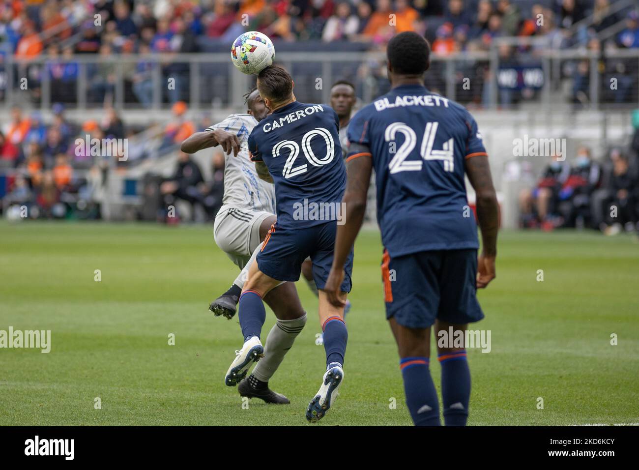 Während eines Fußballspiels der Major League zwischen dem FC Cincinnati und CF Montréal im TQL Stadium in Cincinnati, Ohio. Samstag, 2. April 2022. Montreal besiegte Cincinnati 4:3. (Foto von Jason Whitman/NurPhoto) Stockfoto