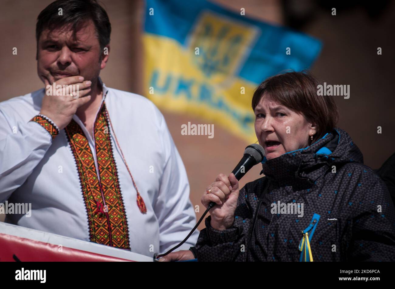 Am 3. April 2022 protestieren Menschen in Rom, Italien, gegen den Krieg und fordern Frieden in der Ukraine. (Foto von Andrea Ronchini/NurPhoto) Stockfoto