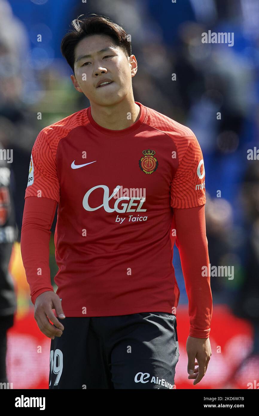 Lee Kang aus Mallorca während des La Liga Santander-Spiels zwischen Getafe CF und RCD Mallorca im Coliseum Alfonso Perez am 2. April 2022 in Getafe, Spanien. (Foto von Jose Breton/Pics Action/NurPhoto) Stockfoto