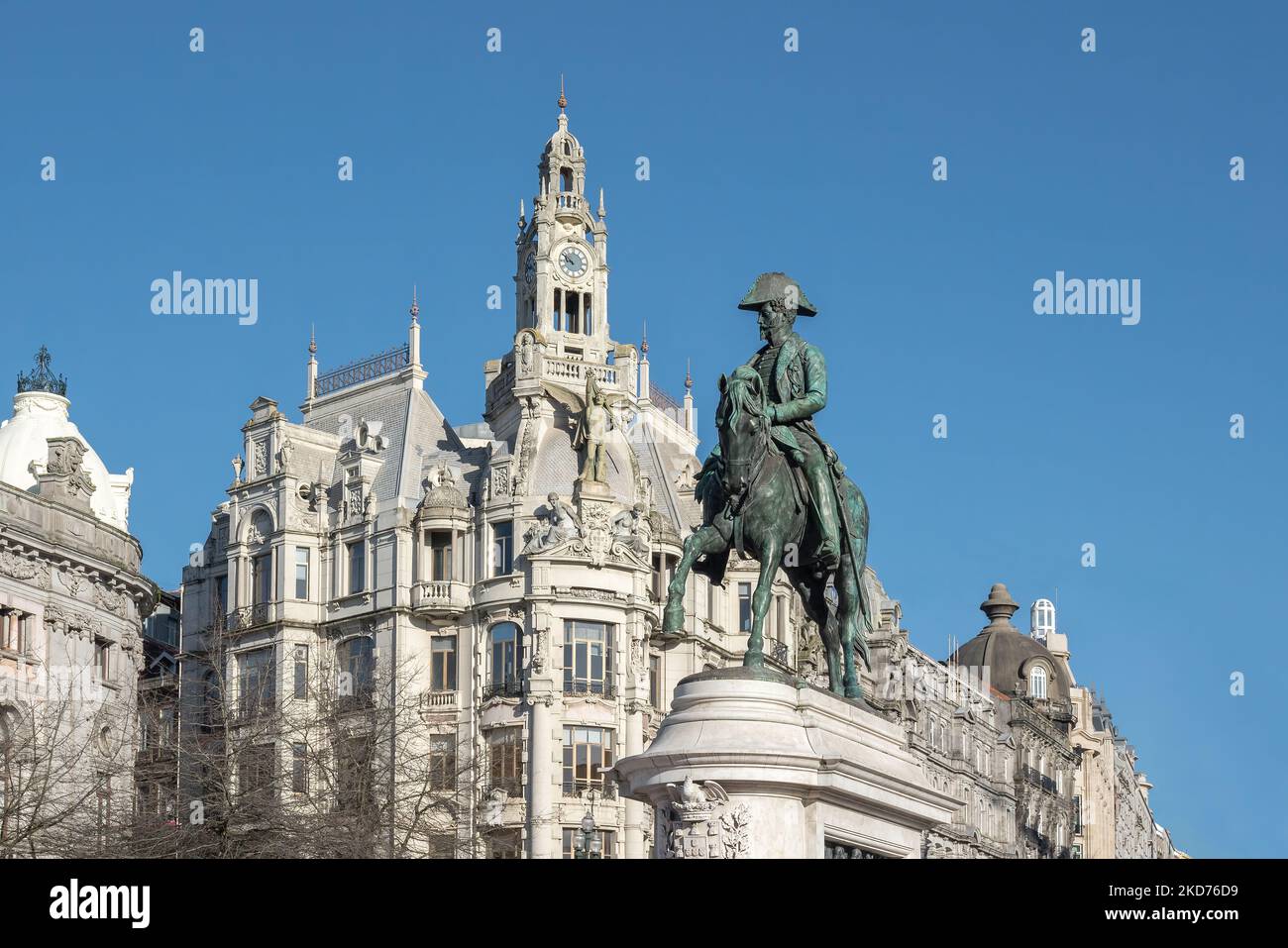 Denkmal für Pedro IV auf dem Platz Liberdade - Porto, Portugal Stockfoto
