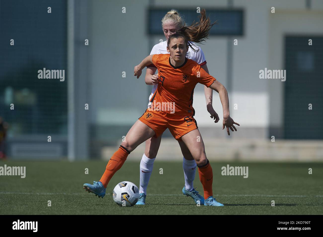 Joelle Smits aus den Niederlanden in Aktion beim Freundschaftsspiel zwischen den U23 der Niederlande und den U23 der England Women in der Pinatar Arena am 8. April 2022 in Murcia, Spanien. (Foto von Jose Breton/Pics Action/NurPhoto) Stockfoto