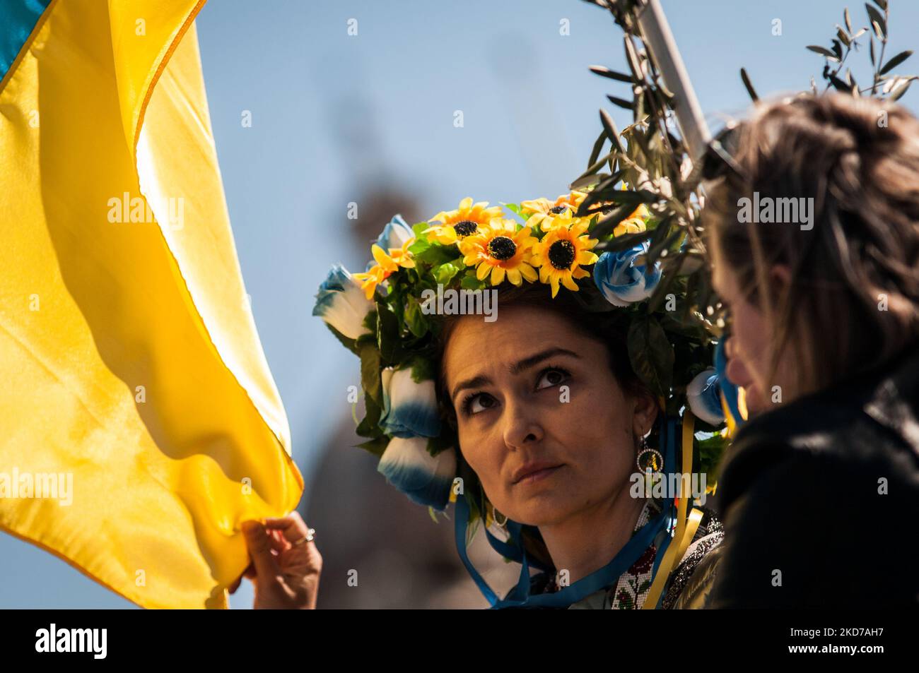 Ukrainische Bürger und Unterstützer demonstrieren am 10. April 2022 in Rom, Italien, gegen den Krieg in der Ukraine. (Foto von Andrea Ronchini/NurPhoto) Stockfoto