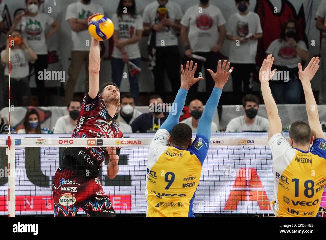 anderson matthew (n1 Sir Safety conad perugia) während der Volleyball-Weltmeisterschaft der italienischen Superliga-Männer in der Serie A - Sir Safety Conad Perugia gegen Leo Schuhe PerkinElmer Modena am 13. April 2022 im Pala Barton in Perugia, Italien (Foto: Loris Cerquiglini/LiveMedia/NurPhoto) Stockfoto