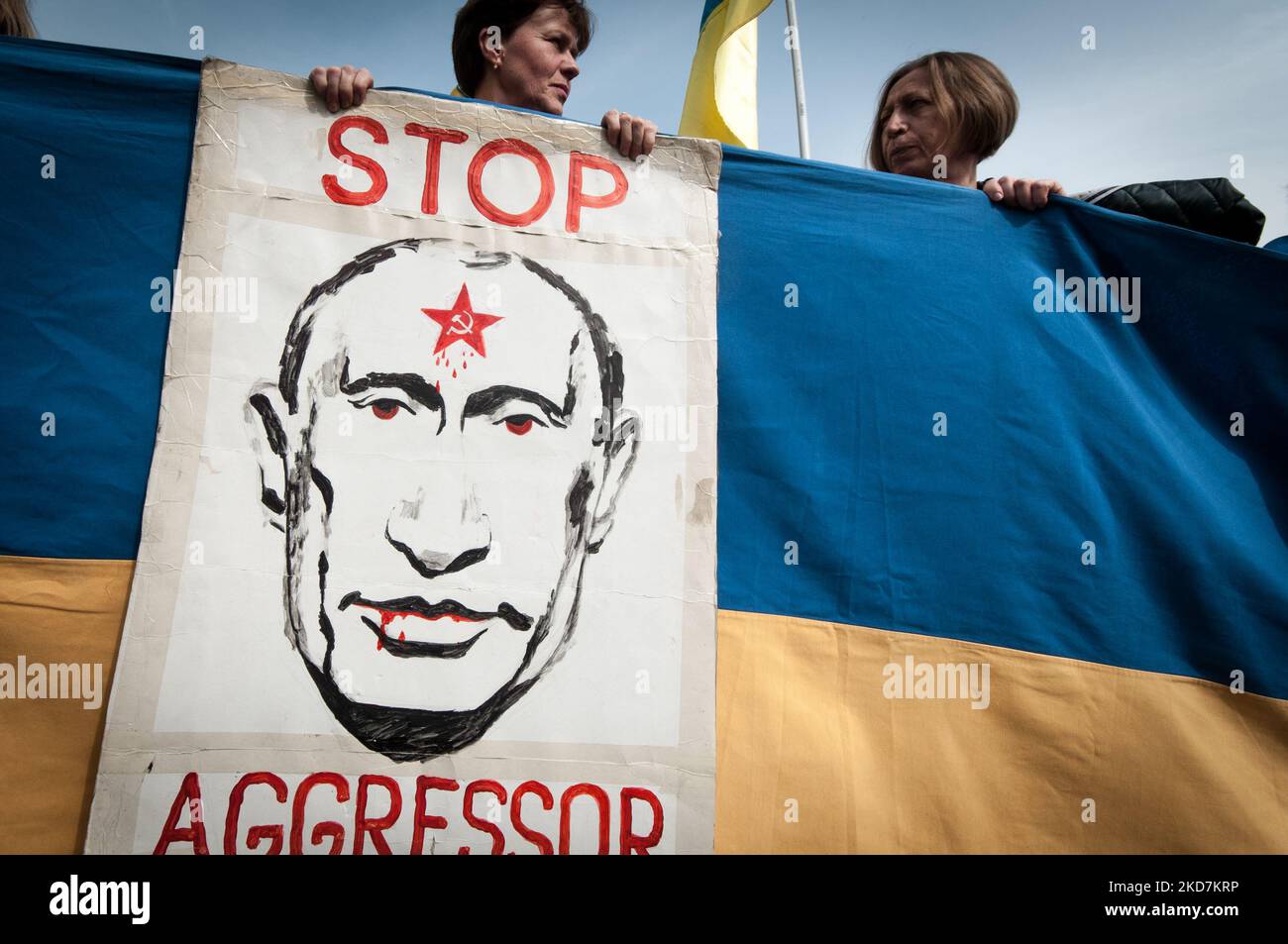 Ukrainische Bürger demonstrieren in der Nähe der Botschaft der Russischen Föderation gegen den Krieg in der Ukraine am 14. April 2022 in Rom, Italien. (Foto von Andrea Ronchini/NurPhoto) Stockfoto