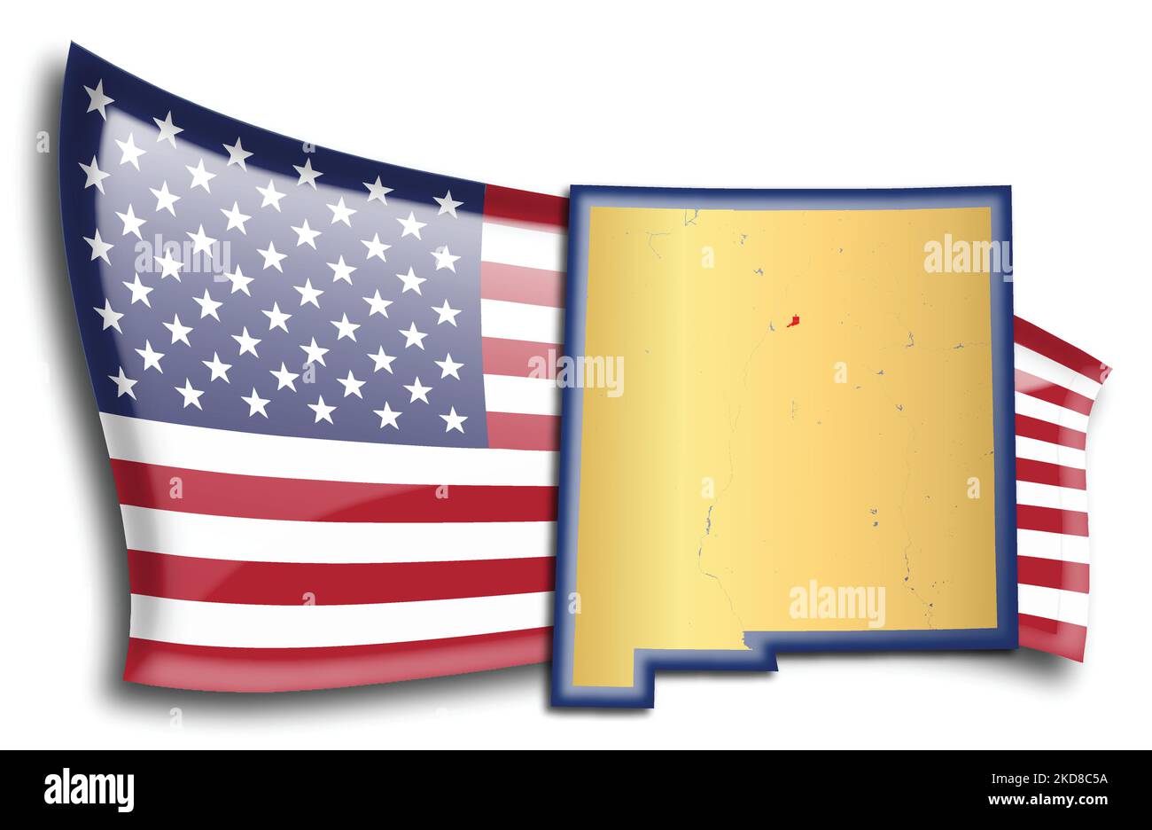 US-Bundesstaaten - Karte von New Mexico gegen eine amerikanische Flagge. Flüsse und Seen werden auf der Karte angezeigt. American Flag und State Map können separat und verwendet werden Stock Vektor