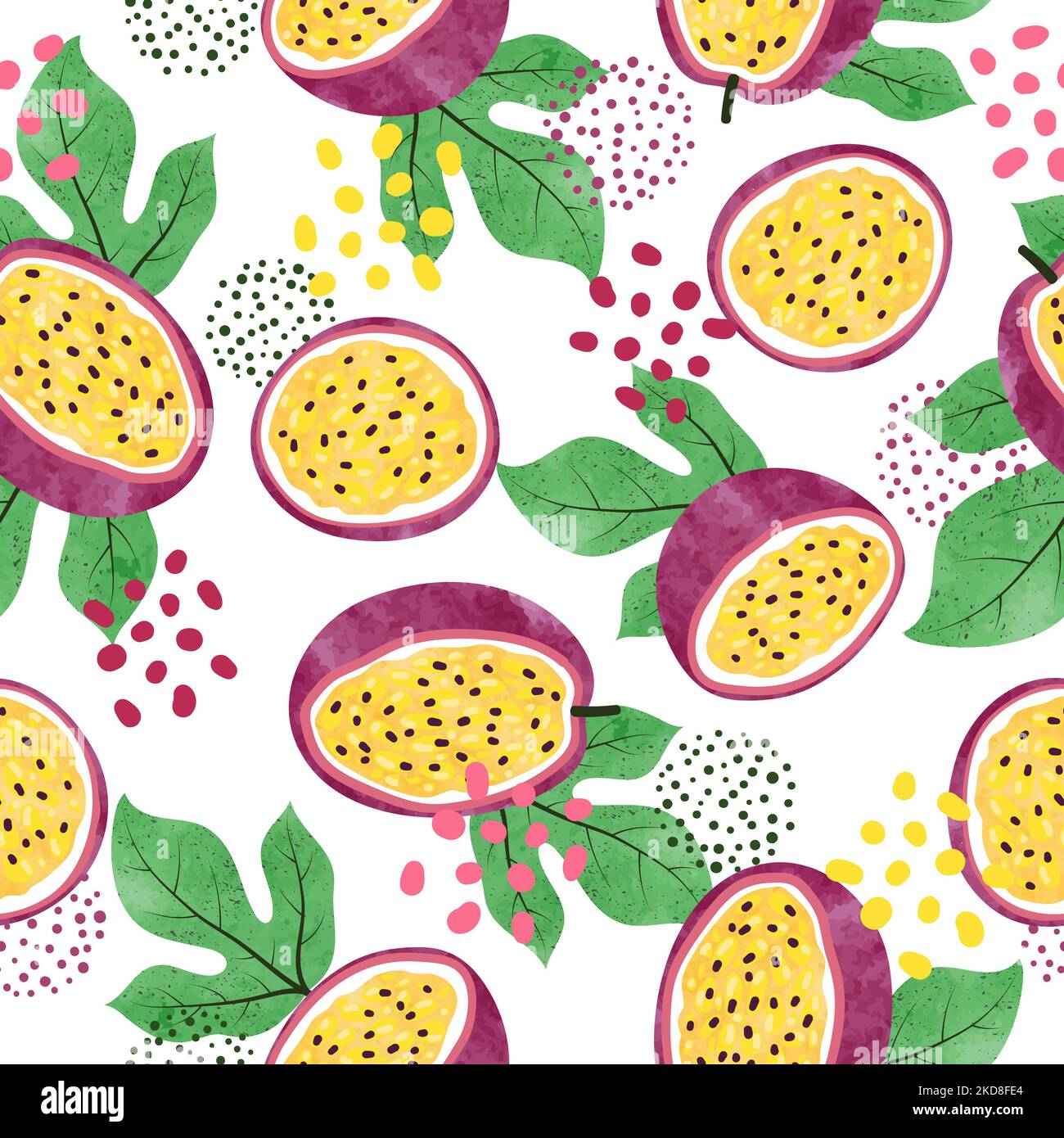 Nahtloses Aquarell-Passionsfrucht-Muster. Vektor Frucht Hintergrund. Stock Vektor
