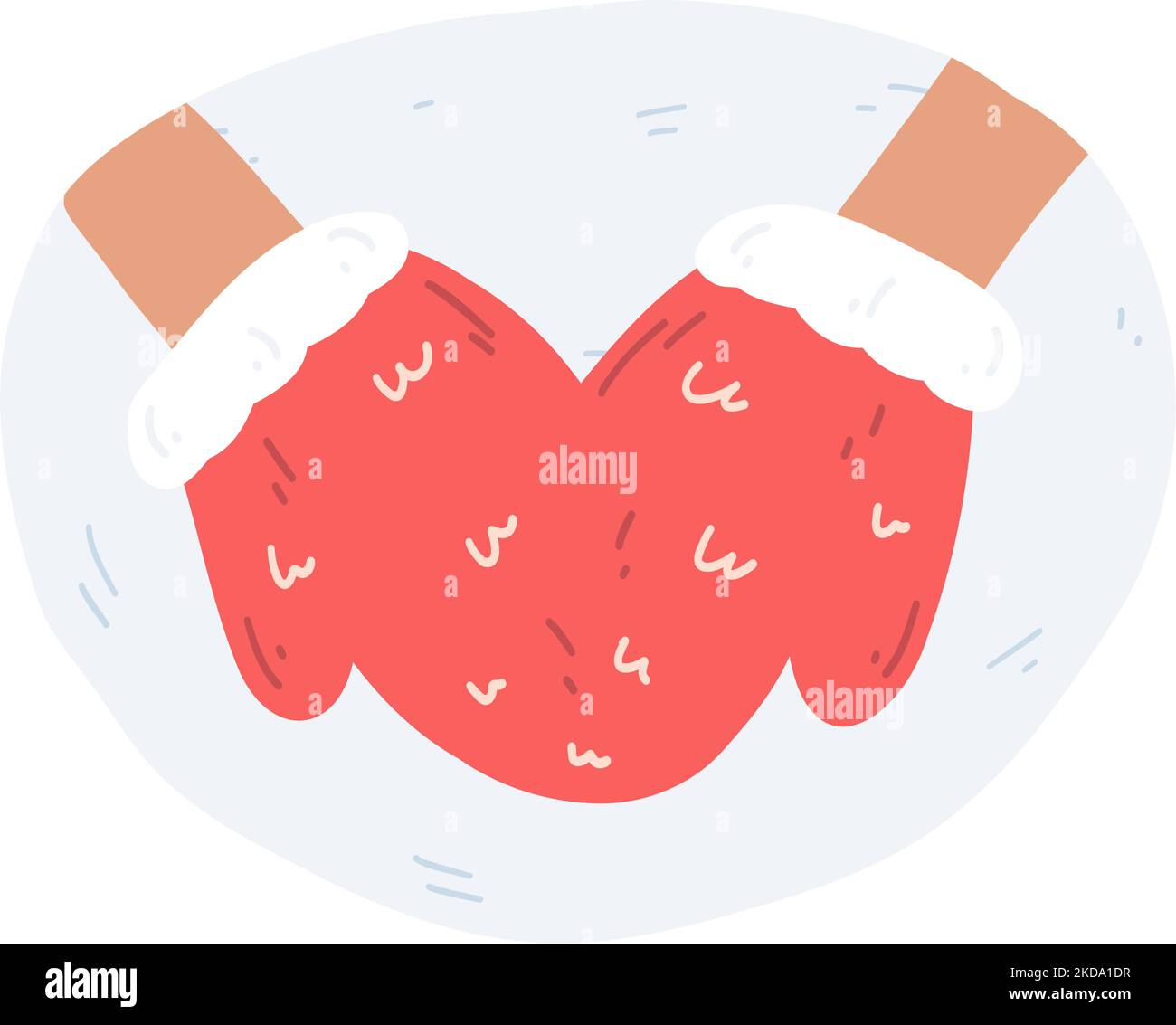 Die Hände in einem gestrickten Fäustling für zwei Personen im Cartoon-Flat-Stil paarweise halten. Handgezeichnete Vektor-Illustration, Konzept der Liebe, verbringen Zeit zusammen outd Stock Vektor
