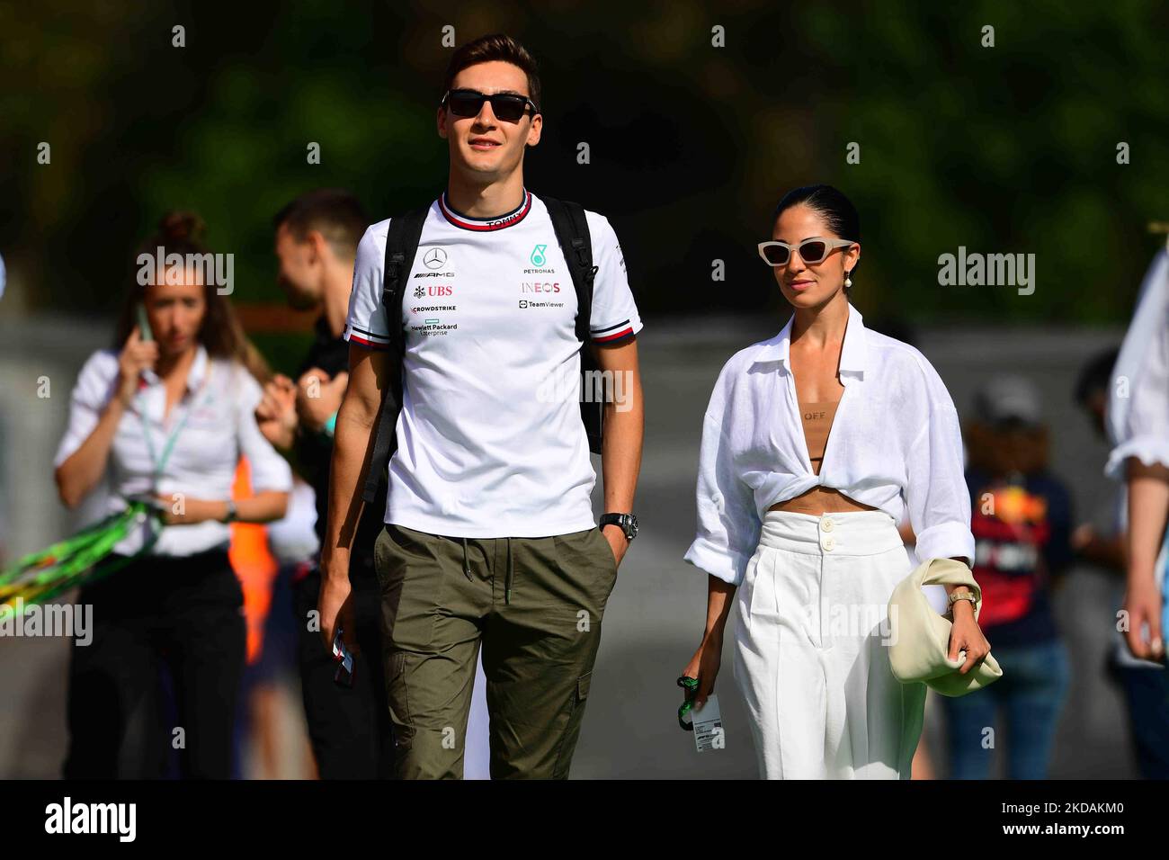 George Russel von Mercedes-AMG Petronas kommt vor dem Rennen des Großen Preises von Spanien auf dem Circuit de Catalunia in Montmelo, Barcelona, Catalunia, Spanien, 22. Mai 2022 (Foto: Andrea Diodato/NurPhoto) Stockfoto