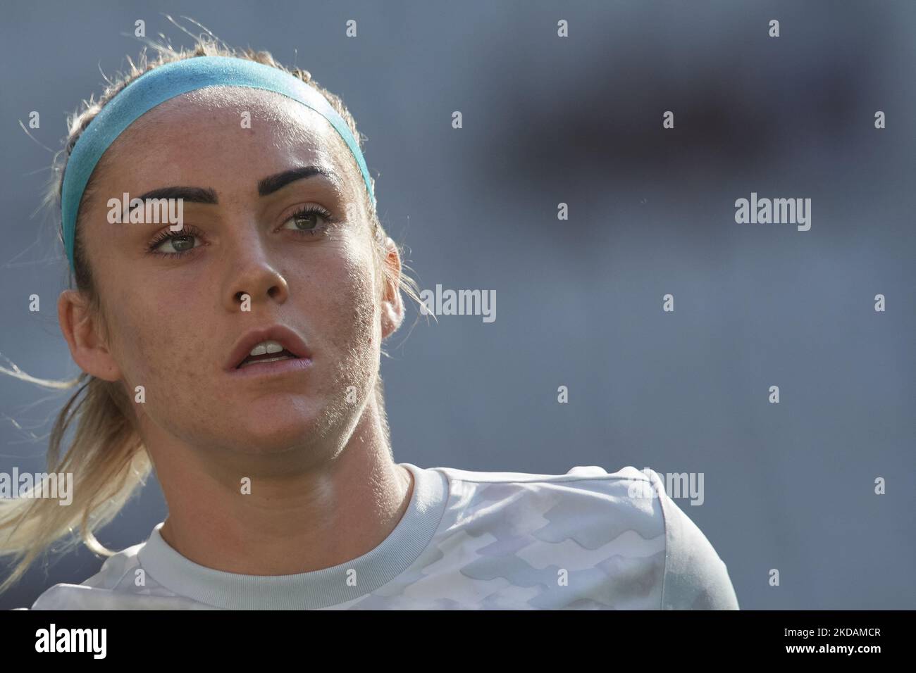 Ellie Karftin von Olympique Lyonnais während des Aufwärmpuls vor dem UEFA Women's Champions League-Finale zwischen dem FC Barcelona und Olympique Lyonnais am 21. Mai 2022 im Juventus-Stadion in Turin, Italien. (Foto von Jose Breton/Pics Action/NurPhoto) Stockfoto