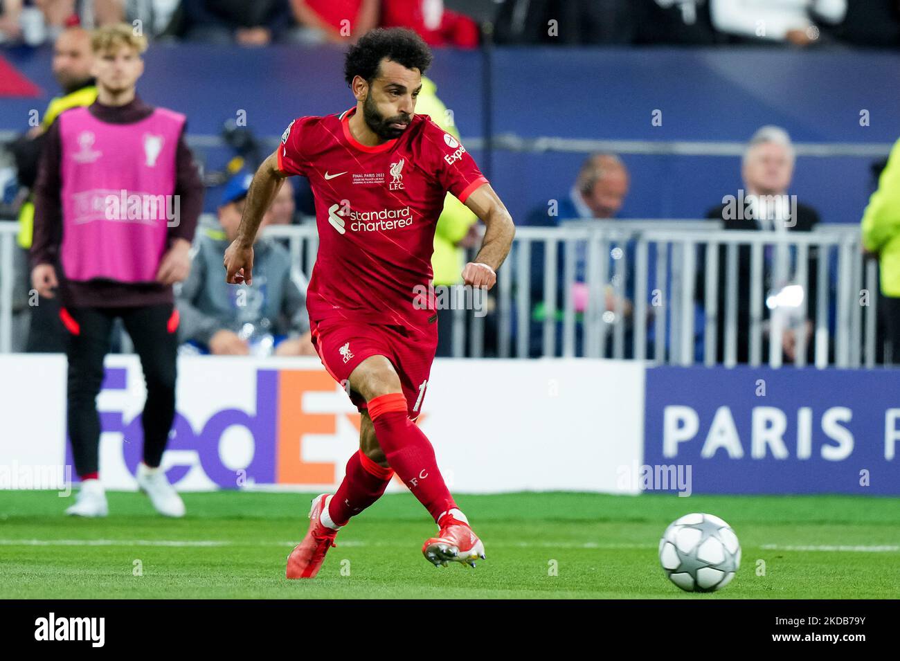 Mohamed Salah vom FC Liverpool während des UEFA Champions League Finales zwischen dem FC Liverpool und dem FC Real Madrid am 28. Mai 2022 im Stade de France in Paris, Frankreich. (Foto von Giuseppe Maffia/NurPhoto) Stockfoto