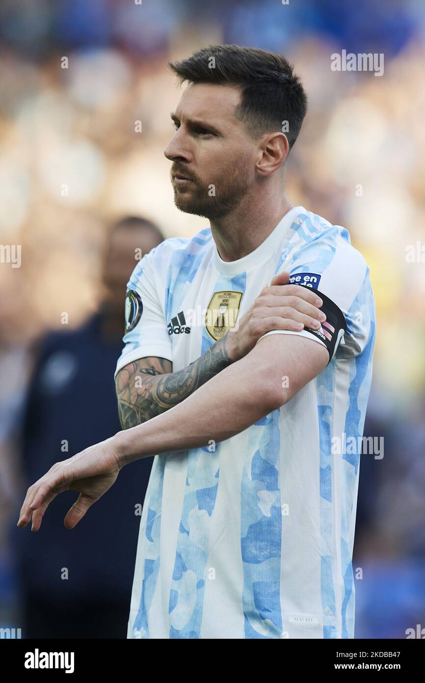 Lionel Messi (Paris Saint-Germain) aus Argentinien vor dem Finalissima 2022-Spiel zwischen Argentinien und Italien im Wembley-Stadion am 1. Juni 2022 in London, England. (Foto von Jose Breton/Pics Action/NurPhoto) Stockfoto