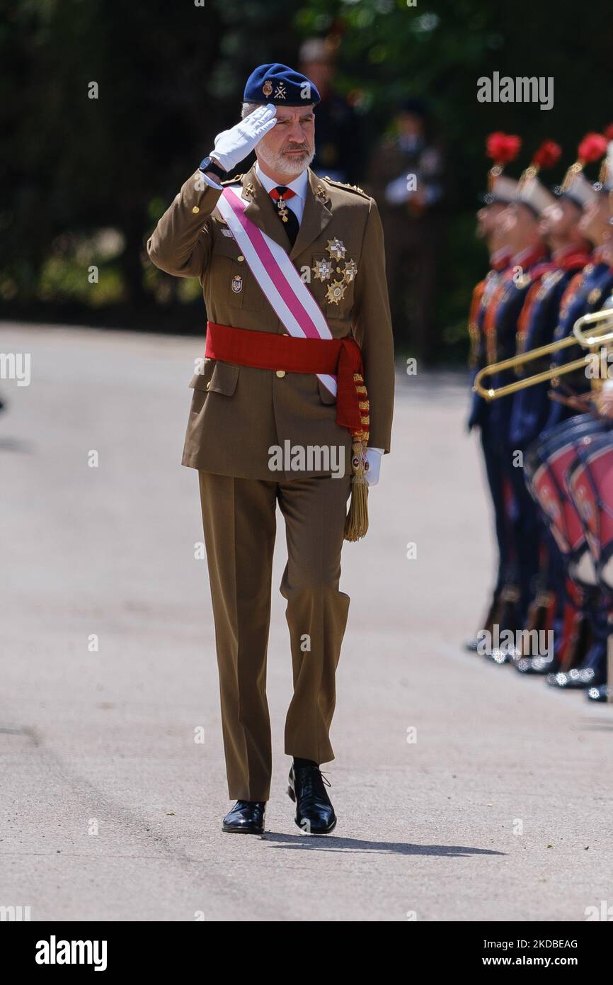 König Roerman bei seiner Ankunft bei der Vereidigung der neuen königlichen Wachmänner, die am 3. Juni 2022 in der Kaserne „El Rey“ des Palastes El Pardo in Madrid, Spanien, abgehalten wurde. (Foto von Oscar Gonzalez/NurPhoto) Stockfoto