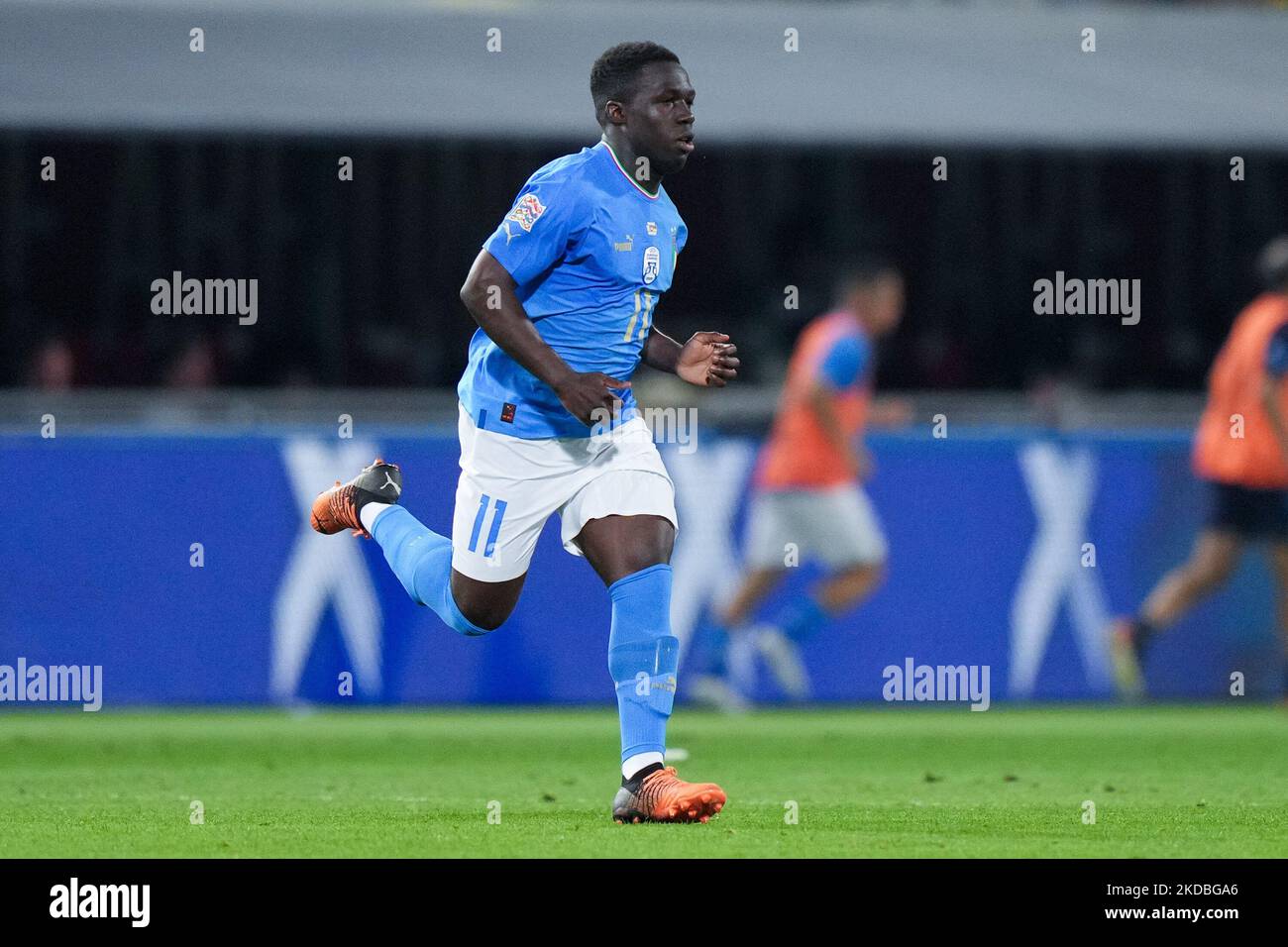 Degnand Wilfried Gnonto von Italien während des UEFA Nations League-Spiels zwischen Italien und Deutschland im Stadio Renato Dall'Ara, Bologna, Italien am 4. Juni 2022. (Foto von Giuseppe Maffia/NurPhoto) Stockfoto