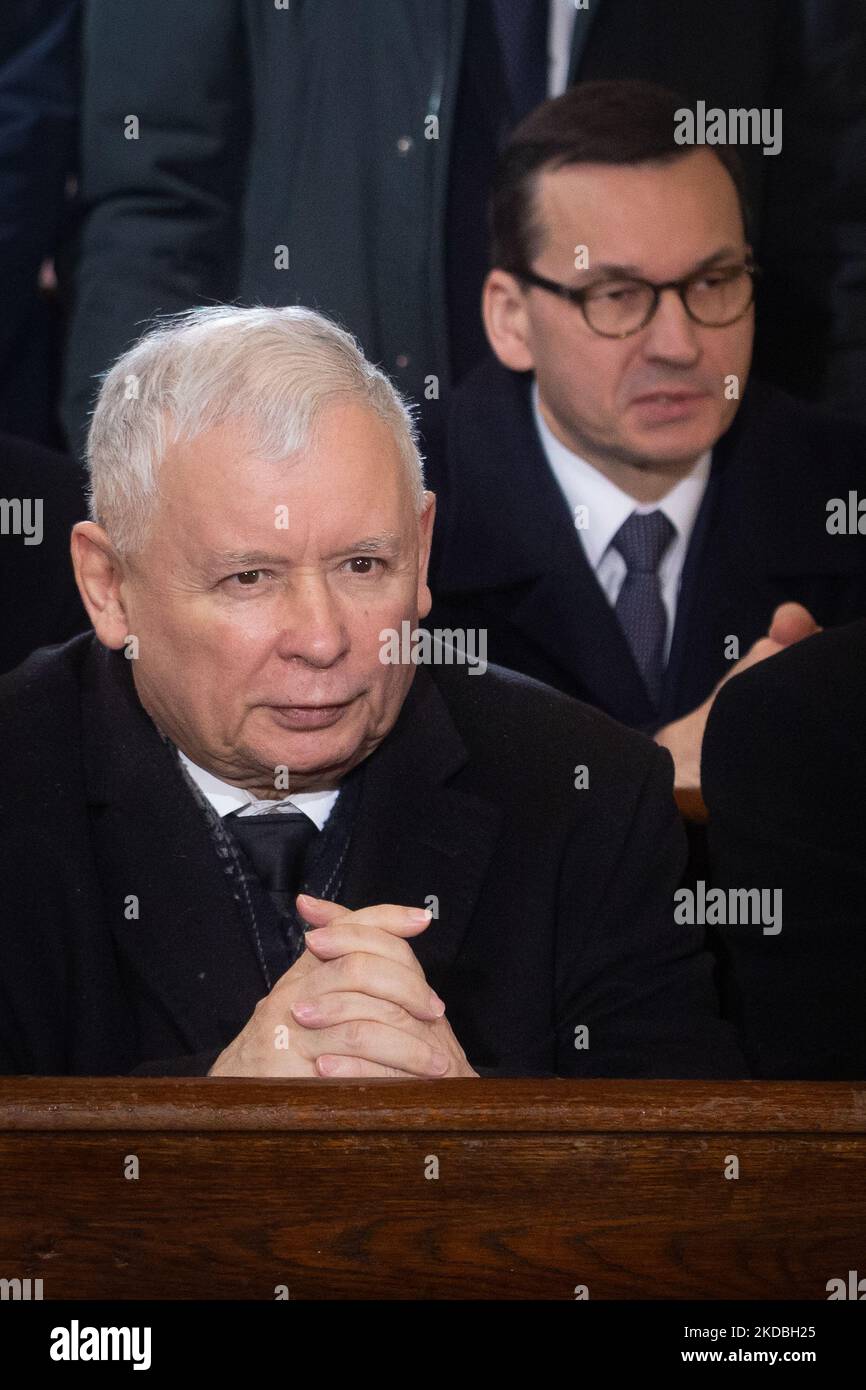 Jaroslaw Kaczynski, Mateusz Morawiecki in Warschau, Polen am 16. Februar 2019 (Foto: Mateusz Wlodarczyk/NurPhoto) Stockfoto