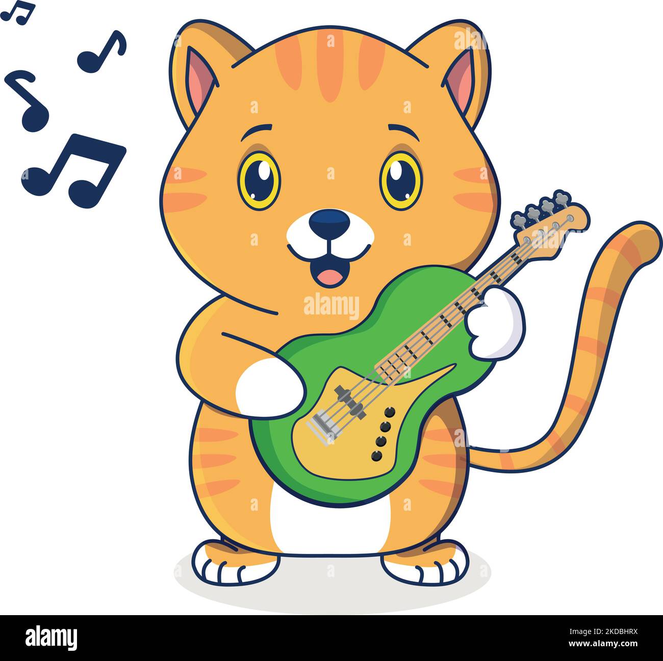 Ein Vektorbild einer süßen Cartoon-Katze, die Gitarre spielt Stock Vektor