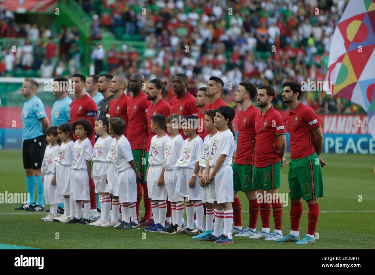 Die portugiesische Mannschaft während des Fußballspiels der UEFA Nation League zwischen Portugal und der Tschechischen Republik im Estadio Jose Alvalade in Lissabon am 9. Juni 2022. (Foto von Valter Gouveia/NurPhoto) Stockfoto