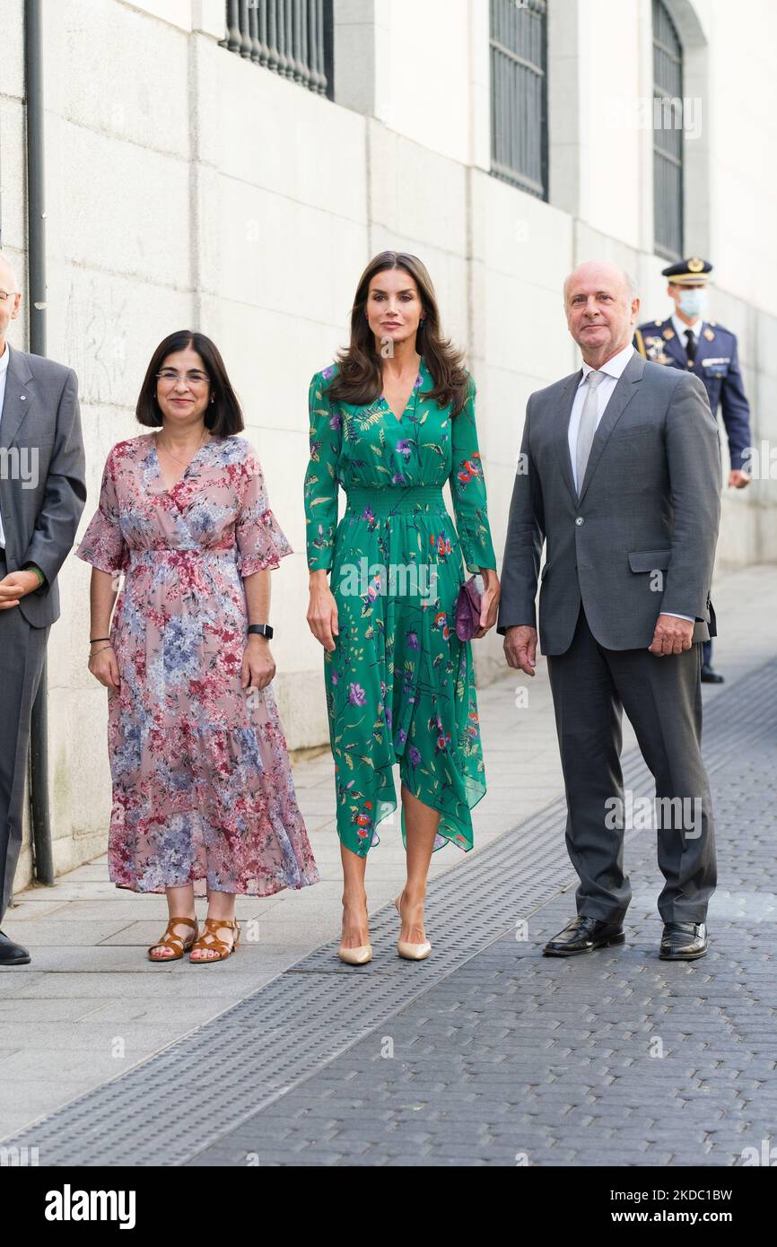 Königin Letizia bei ihrer Ankunft bei der Präsentation des „Weißbuchs über Hautkrebs in Spanien“ durch die Spanische Akademie für Dermatologie und Venerologie und ihre Fundacion Piel Sana, am 13. Juni 2022 in Madrid, Spanien (Foto von Oscar Gonzalez/NurPhoto) Stockfoto