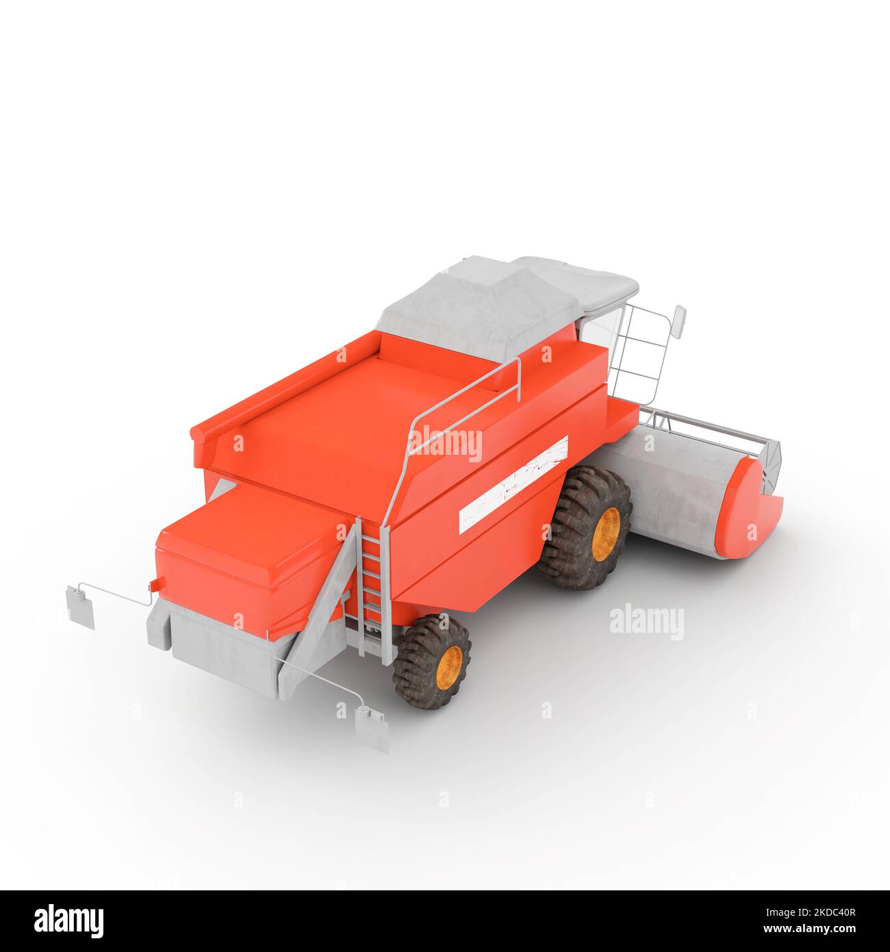 Ein 3D Rendering eines roten Mähdreschers Harvester isoliert auf weißem Hintergrund, Rückseite Ansicht Stockfoto
