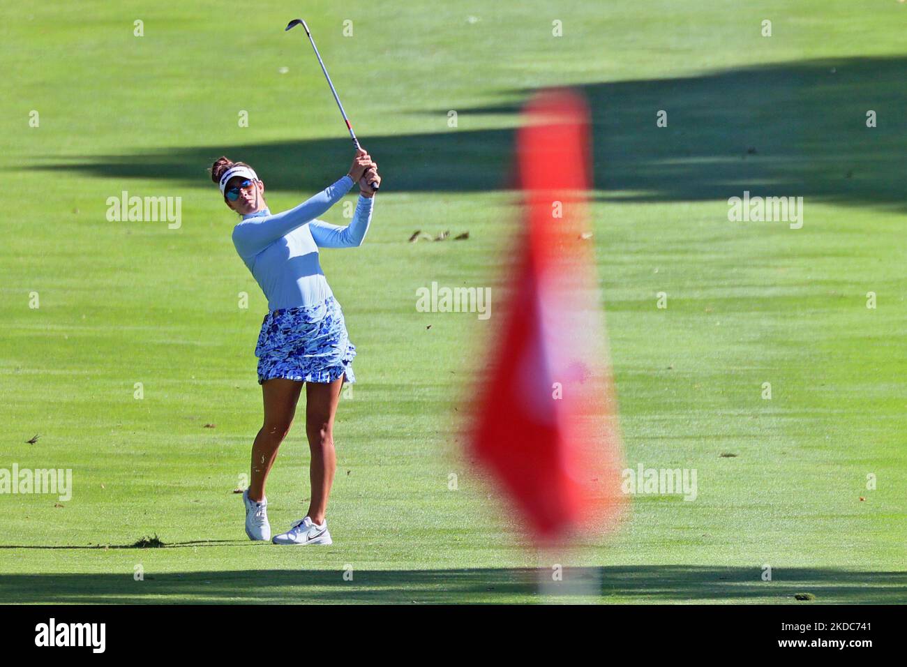 Maria Fassi aus Pachucca, Mexiko, trifft beim ersten Lauf des Meijer LPGA Classic Golfturniers im Blythefield Country Club in Belmont, MI, USA, am Donnerstag, 16. Juni 2022 vom 4.-Abschlag. (Foto von Amy Lemus/NurPhoto) Stockfoto