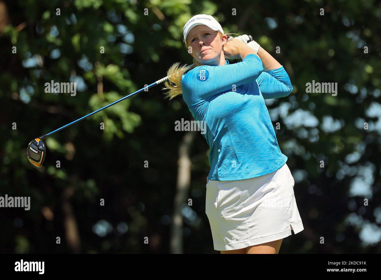 Stephanie Meadow aus Jordanstown, Nordirland, trifft beim ersten Lauf des Meijer LPGA Classic Golfturniers im Blythefield Country Club in Belmont, MI, USA, am Donnerstag, den 16. Juni 2022, auf den 4.. (Foto von Amy Lemus/NurPhoto) Stockfoto