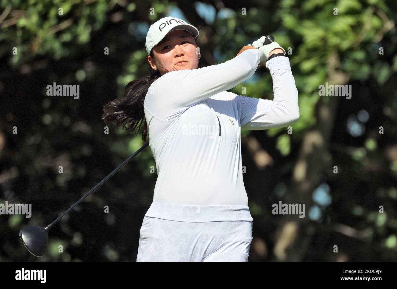 Allisen Corpuz von Kapolei Hawaii trifft vom 4. T-Shirt während der ersten Runde des Meijer LPGA Classic Golfturniers im Blythefield Country Club in Belmont, MI, USA Donnerstag, 16. Juni 2022. (Foto von Amy Lemus/NurPhoto) Stockfoto