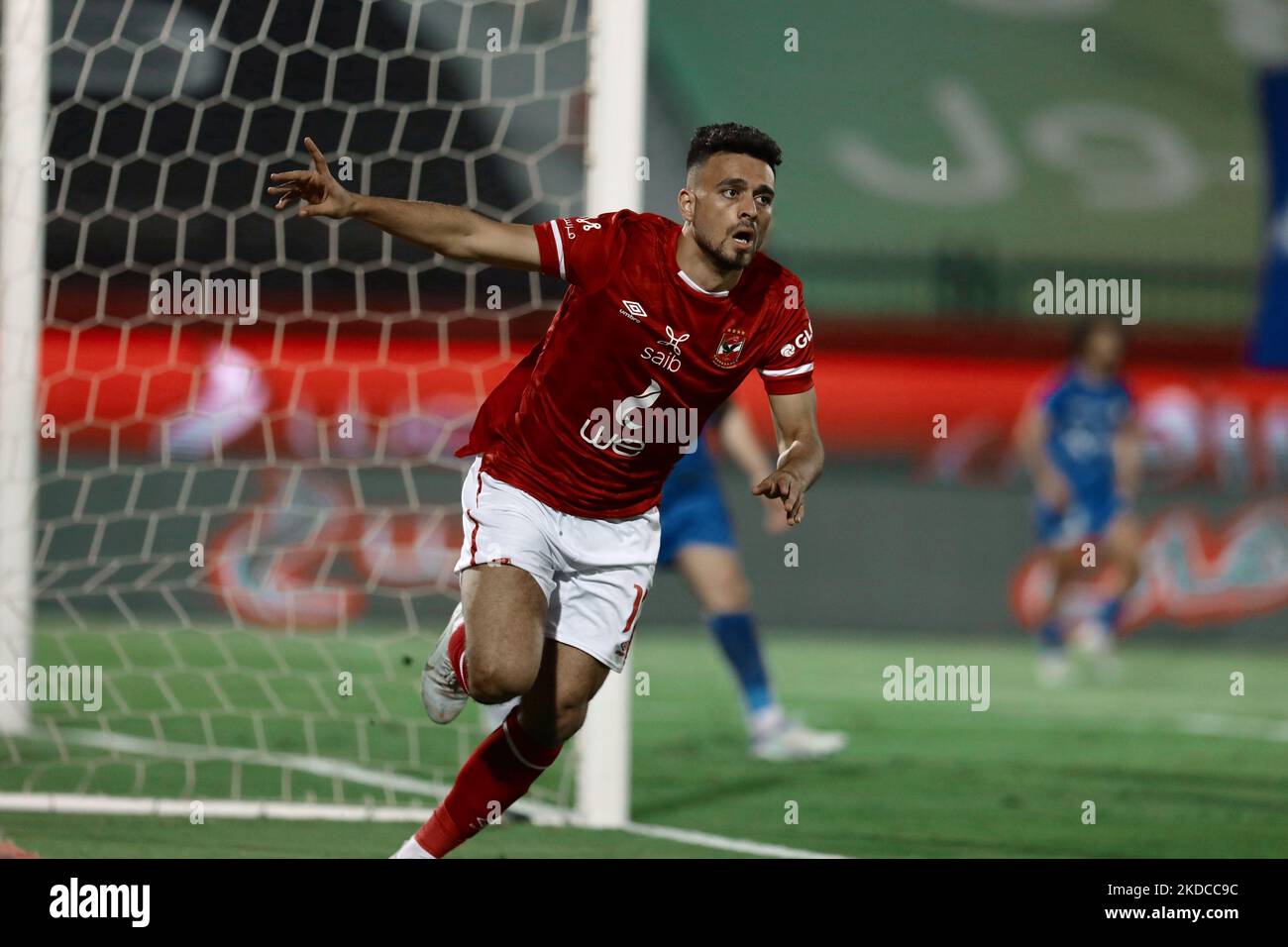 Salah mohsen Spieler von Al Ahly feiern, nachdem er am 19. juni 2022 im Al Salam Stadion in Kairo ein Tor im Spiel zwischen Zamalek und Al Ahly erzielt hat (Foto von Ahmed Awaad/NurPhoto) Stockfoto