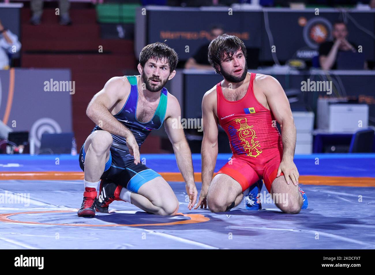 Victor Ciobanu (MDA) gegen Taleh Mammadov (AZE) GR 63kg während der Wrestling 2022 Ranking Series (day1) am 22. Juni 2022 im Matteo Pellicone in Rom, Italien (Foto: Luigi Mariani/LiveMedia/NurPhoto) Stockfoto